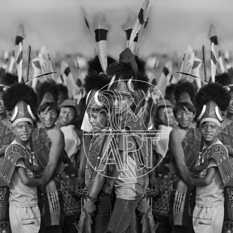 "Konyak boys dressed in ceremonial colors for the Aoling Spring Festival Longwa Village Nagaland, 2001"