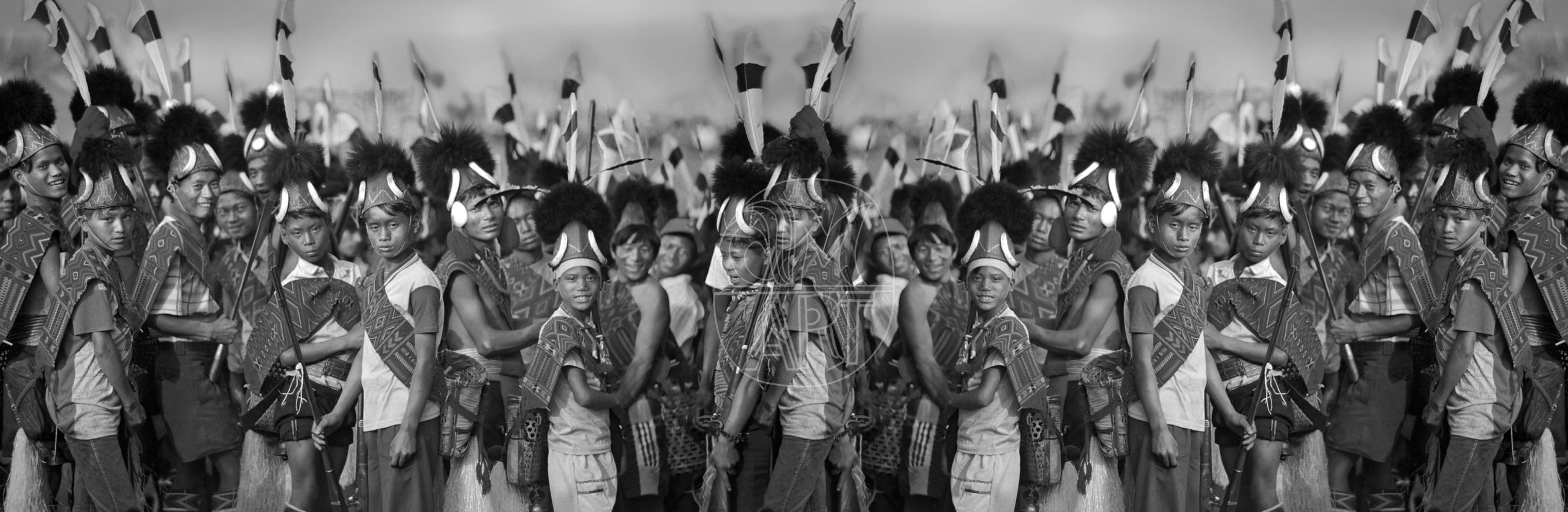 "Konyak boys dressed in ceremonial colors for the Aoling Spring Festival Longwa Village Nagaland, 2001"